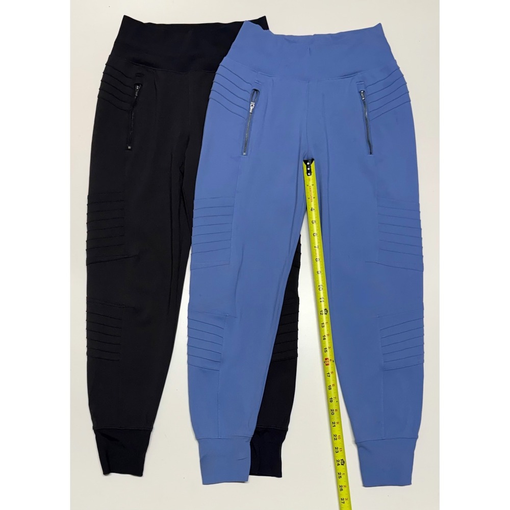 Lot of 2 Moto Joggers High Waisted Ribbed Athletic Pants Black Blue Small